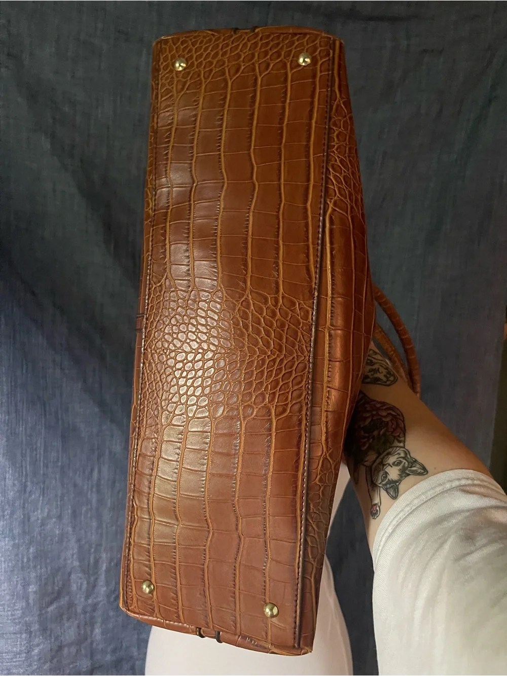 Liz Claiborne Cognac Croc-Embossed Tote with Dual Zip Pockets